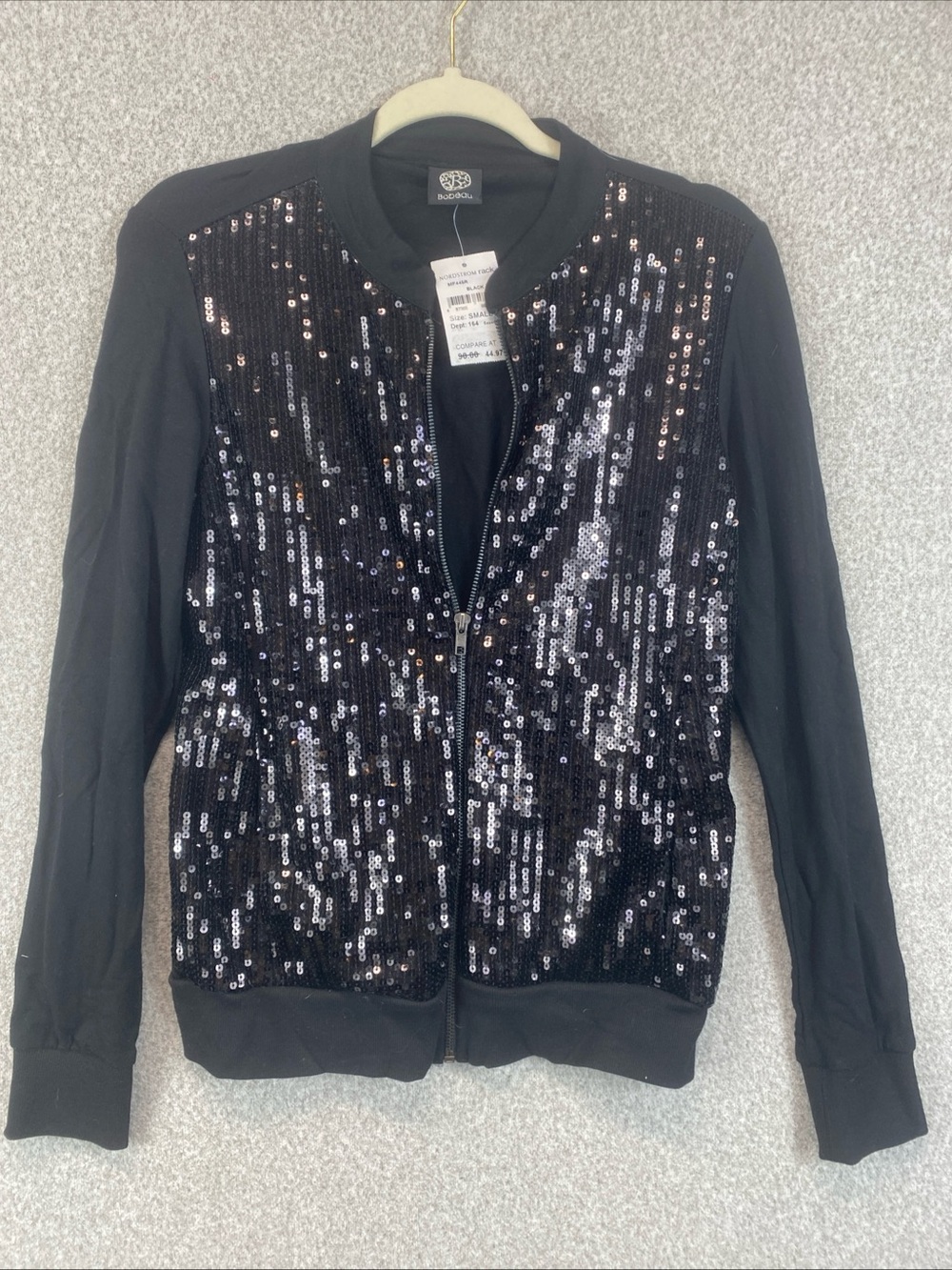 Bobeau Sequin Jacket Womens Sz S Black Zipper Front Party Sparkle Bling Mobwife